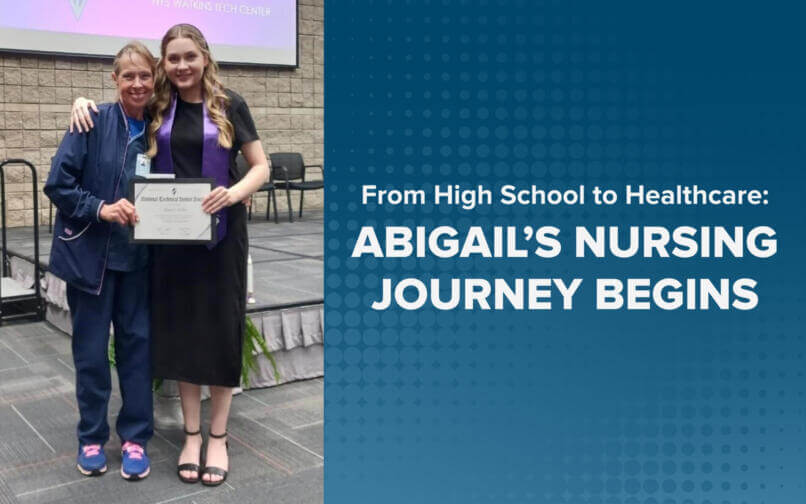 Abigail W., a senior at OVCA, poses proudly holding her Certified Nursing Assistant (CNA) certificate.