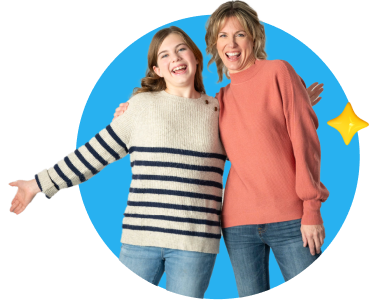 mom and girl smiling